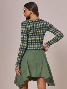 MUSERA Long Sleeve Shirred Checkerd Plaid Long Sleeve Ruffle Hem Top Autumn Cottage Core Cute Cosy Holidays Country Calling Spring Summer - Multicolor - View 4