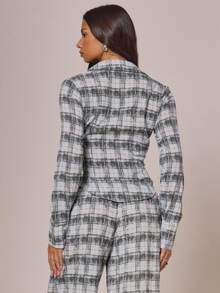 MUSERA Chemise à col en V en maille imprimée à taille cintrée, style cottage core mignon et douillet, idéal pour l'automne, les vacances et la campagne, parfait pour le printemps et l'été - Gris - Voir 4