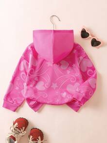 My Little Pony X SHEIN Young Girl Casual Cute Glitter Heart Cartoon Pattern Loose Fit Drop Shoulder Sweatshirt, Spring/Autumn - Hot Pink - View 2