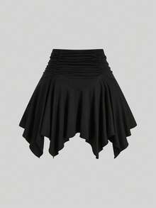 SHEIN CURVE+ 大码不对称下摆半身裙，深色系 - 黑色 - 查看 2