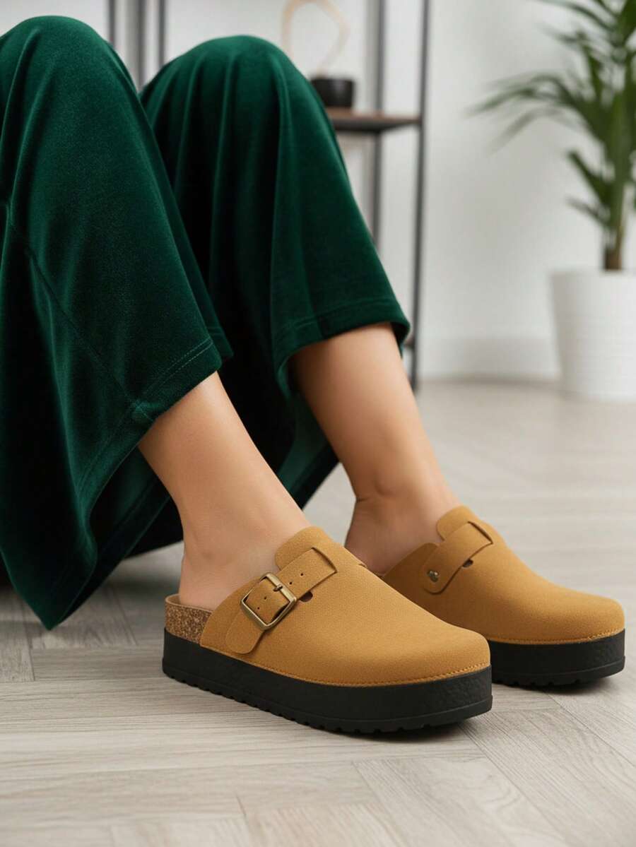 Zuecos sandalia mujer 2025 - Negras de moda con suela gruesa, ligera y cómoda |  Otoño-Invierno para playa, hogar o vacaciones - Camel - Ver 1