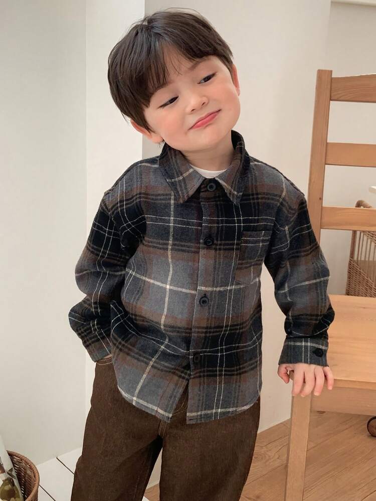 Toddler Boys' Plaid Casual Loose Fit Long Sleeve Top