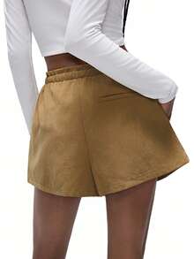 Aveloria Affinna Doppelreihige Hose mit elastischem Bund, hergestellt aus bequemem Stoff mit dekorativen Knöpfen vorne - Kamelfarben - Übersicht 2