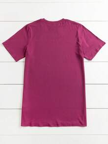 SHEIN LUNE Solid Color Plus Size Heart Printed Round Neck Summer Short Sleeve T-Shirt Graphic Tees Women Tops - Hot Pink - View 2