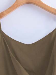 GlowEve 女士时尚休闲 V 领褶皱环绕式蝴蝶结腰带 A 字形吊带背心 - 巧克力棕 - 查看 5