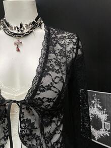 EgrlEra Women's Sexy Contrast Lace V-Neck Lace Trim Blouse