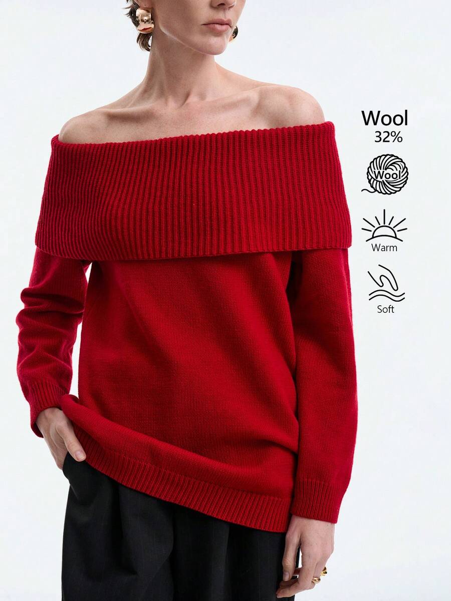 SHEIN Stylify Blusa Anneusta para mujer, adecuada para vacaciones, Día de la Independencia, Día del Trabajo, Día de Colón, Acción de Gracias, Día de San Valentín, ropa de calle, estilo vintage, escandinavo, grunge, coreano, elegante, versátil, estudiante, maestro, estilo gótico, ropa de oficina, casual de negocios, suéter hombros descubiertos, color borgoña