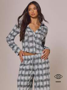 MUSERA Chemise à col en V en maille imprimée à taille cintrée, style cottage core mignon et douillet, idéal pour l'automne, les vacances et la campagne, parfait pour le printemps et l'été - Gris - Voir 1