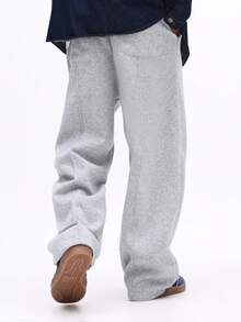 SUMWON Comfortable Straight Fit Sweatpants With Pintucks Casual Everyday Loungewear Drawstring Waist Cozy Winter Fall Plain - Grey - View 2