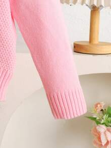 SHEIN LMoss Kids 年轻女孩纯色立领修身休闲毛衣 - 淺粉色 - 查看 7