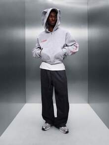 PLAYBOY X SUMWON Oversized Zip Up Hoodie With Iconic Bunny Logo Print Full Back Design Casual Streetwear Sweatshirt Winter Fall Fashion - Grey - View 4