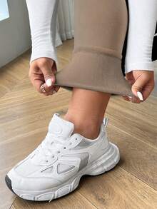 SHEIN EZwear Quần legging giữ nhiệt dày lót lông màu đen cỡ lớn cho mùa đông - Màu Khaki - Xem 5