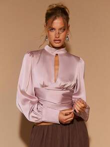 COSMINA Damen elegante Bluse mit Rüschen, Cut-Out, vielseitig für Büro und Alltag Outfit, Herbst/Winter - Altrosa - Übersicht 4