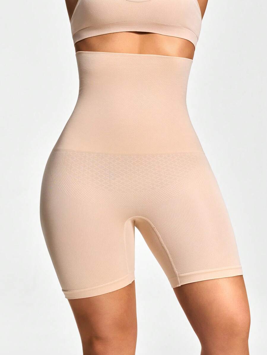 SHAPORA Quần short cạp cao định hình thường ngày màu trơn dành cho nữ - Màu be - Xem 1