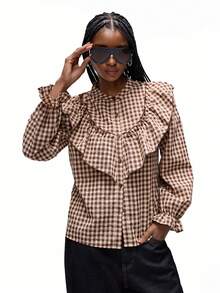 Aveloria GENKIRA Blusa Casual Solta de Manga Longa com Gola Babado Vintage Doce para Mulheres - Multicolorido - Visão 3