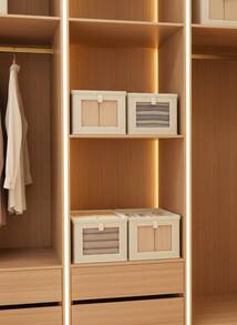 Cirelle 1/2pcs Uncovered/Covered Fabric Foldable Storage Boxes With Visible Window, Home Drawer Type Jeans Organization Storage Containers - Beige With Lid - View 4
