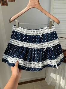 Comfortcana Váy ren chấm bi trang trí nơ viền ren họa tiết mùa thu mới 2025 dành cho nữ mùa hè Giáng sinh, tiệc năm mới, kỳ nghỉ tốt nghiệp - Nhiều màu - Xem 8