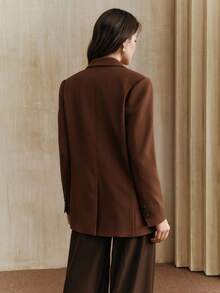Anewsta Urban Chic Commuter Striped Contrast Color Cuffed Long Sleeve Women Blazer Jacket - Brown - View 2