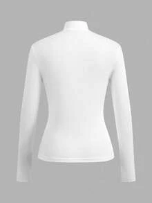 SHEIN EZwear 2件套女士白色高领紧身长袖打底T恤套装，秋冬季 - 白色 - 查看 4