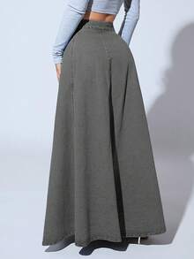 SHEIN SXY 女士高腰纽扣前开襟休闲百搭牛仔迷你裙 - 深灰色 - 查看 2