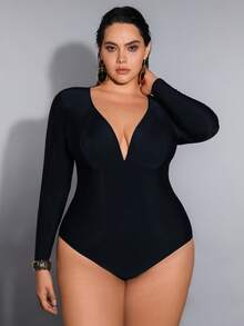 Shapewave 大码连体泳衣，塑形显瘦，适合2026年夏季海滩穿着，黑色女士单肩泳衣 - 黑色 - 查看 6