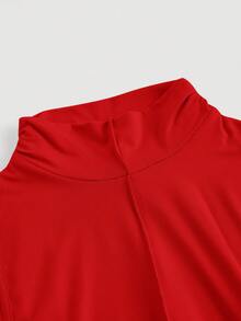 SHEIN MOD 女士纯色无袖立领连衣裙 - 紅色 - 查看 3
