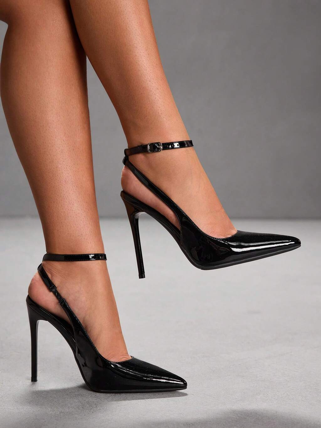 CUCCOO SZL Women's Black Pointed Toe Stiletto High Heel Sexy Evening Party Ladies High Heel Pumps With Ankle Strap And Backless Design For Christmas Valentine's Day Spring Shoes