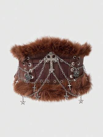 Goth 1 pezzo Accessorio gotico per abito da donna con catena in pizzo, decorazione a teschio e croce, fascia elastica in vita, per Ognissanti