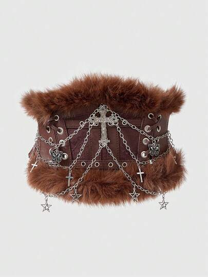 Goth 1 pieza Accesorio de vestido gótico para mujer con cadena de encaje negro, decoración de calavera y cruz, cintura elástica, para Halloween