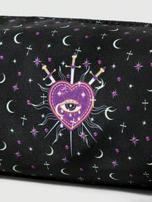 ROMWE Grunge Punk Fashionable Palace Style Eye, Sword, Heart, Star And Moon Pattern Compact Cosmetic Makeup Organizer Bag, Travel Luggage Pouch - Multicolor - View 4