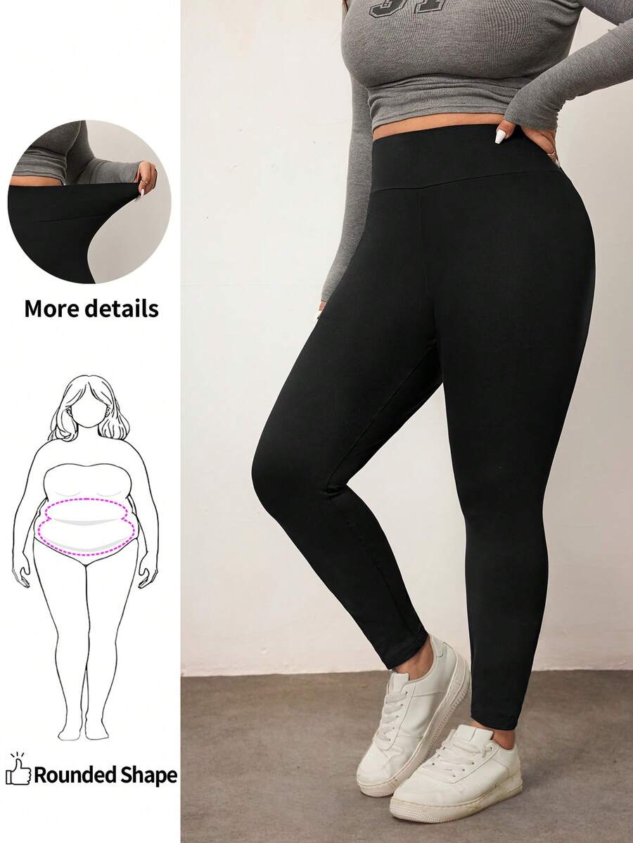 Enliva 3 Packs Women's Plus Size Leggings, Comfortable And Smooth For Yoga, Fitness And Cycling, And Everyday Wear, For Apple Rounded Body Shape, For Body Shape, For Summer - Black - View 1
