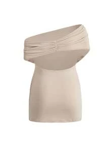 Modmama Blusa de maternidade lisa, elegante e ajustada com franzidos. - Damasco - Ver 6