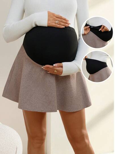 SHEIN Spódnica ciążowa w swobodnym stylu patchworkowym z blokami kolorów, jesień/zima