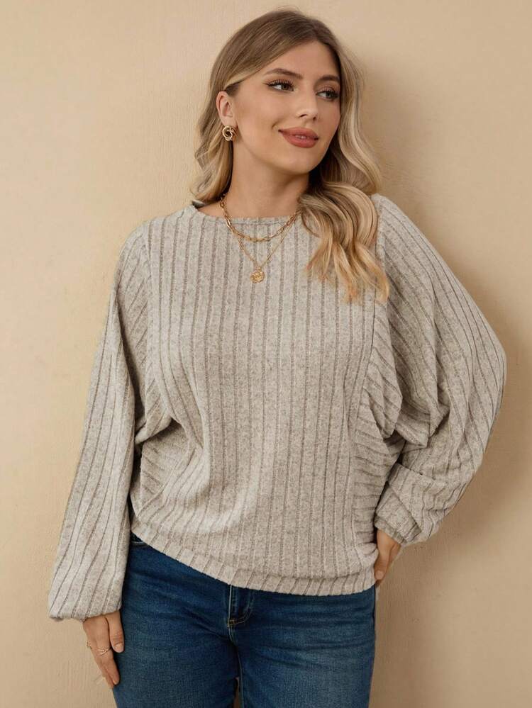 Sweat-shirt-shirt décontracté à manches longues côtelées, col rond ample, grande taille, pour femmes, hiver, automne, Noël, décontracté