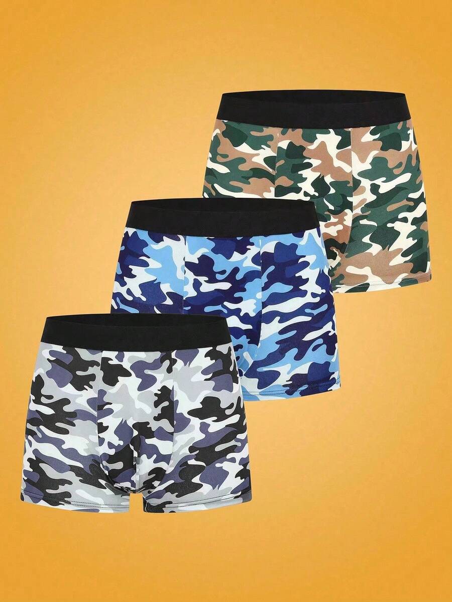 SHEIN 3pcs Men's Camouflage Printed Boxer Briefs Set - Multicolor - View 1