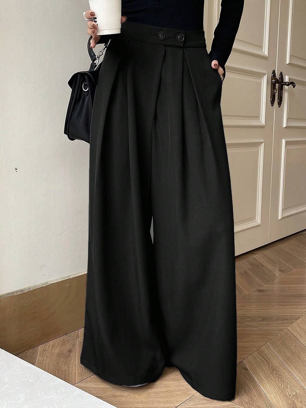 Pantaloni casual larghi e versatili di colore unito, stile coreano, adatti per tutte le stagioni