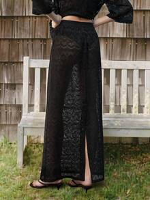 Maija Women's Elastic Waist Hollow Out Design Straight Loose Fashion Skirt,Beach - Black - View 2