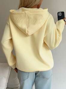 SHEIN EZwear 女士休闲落肩长袖拉链连帽卫衣，黄色 - 黃色 - 查看 5