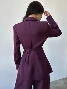 女士简约优雅商务通勤休闲百搭安科拉红色长袖西装外套，秋冬季收腰西装外套，通勤装/教师装/返校季/复古风/秋季/商务休闲/秋季/办公室着装/工作装/秋季，适合通勤、秋季，酒红色高腰收腰中长款西装外套 - 酒紅色 - 查看 8