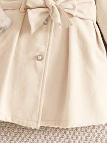 SHEIN Emery Rose Kids Young Girls Fashionable Wool Blend Faux Fur Collar Belted Mid-Length Coat, Warm Wool Blend Jacket, Autumn/Winter Outerwear Coats For Little Girls Autumn And Winter Young Girls Dresses Elegant Fleece Jacket Coat For Girls Girls Wool Coat Girls Coat Peter Pan - Beige - View 10