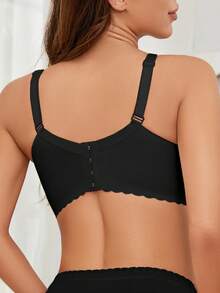 Moonlight&Mama Maternity Solid Color Mesh Patchwork Comfortable Nursing Bra - Black - View 2