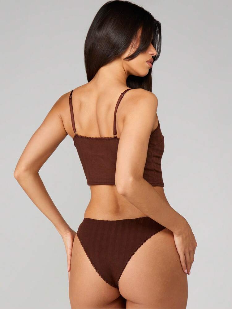 MISSGUIDED Ribbed Pointelle Cami Bralette And Brief Underwear Set With Scalloped Trim Edges Intimate Lingerie Collection