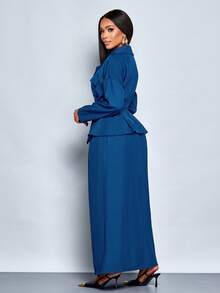 SOLERSUN Elegant Commuter Waistline Suit Tie Jacket And Skirt Two Pieces Set For Autumn And Winter - Blue - View 2