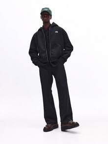 Áo khoác nỉ dáng rộng SUMWON có mũ trùm đầu, khóa kéo toàn thân, túi viền và logo nhỏ, phong cách đường phố thường ngày, trơn. - màu đen - Xem 5