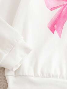 Baby Girls Loose Casual Cute Bow Round Neck Knit Long Sleeve Top + Butterfly Print Flare Pants 2-Piece Set, Autumn/Winter - Pink - View 8