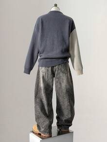 Manfinity Hypemode Herren Knopftaschen Gerade Lässig Locker Sitzende Baggy Jeans, Streetwear und Vielseitig - Grau - Übersicht 2