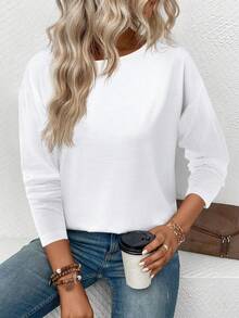 EMERY ROSE Áo thun nữ cổ tròn tay dài màu neon tối giản, giản dị, thời trang thu đông - trắng - Xem 3