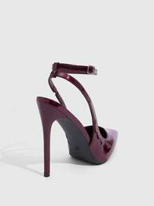 CUCCOO SZL Women's Burgundy Pointed Toe Stiletto High Heel Sexy Party Evening Ankle Strap Backless Pumps For Christmas Valentine's Day