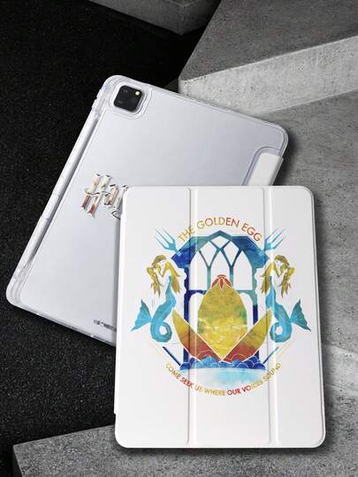 HARRY POTTER X SHEIN Funda transparente de acrílico plano con concha dorada y patrón de letra de huevo dorado compatible con iPad Mini 4/ Mini 5/ Mini 6/ Mini 7/Air/Air 2/9.7/10.5/10.2/Air 4/Air 5/10.9/Pro 11/10/2024 Air 11 (M2)/Pro11 (M4) 2024/Air 11-Inch (M3) 2025/iPad (A16) 11-Inch 11th Generation 2025 Model, alta transparencia, no incluye lápiz. Algunos modelos tienen ranuras integradas para lápiz en los marcos.