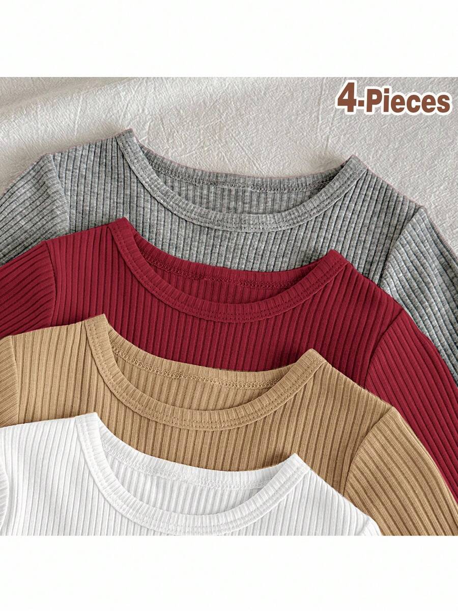 Loomiva Set da 4 pezzi di top casual e comodi di colore unito, adatti per neonati e bambini piccoli, unisex - Multicolore - Visualizzare 1